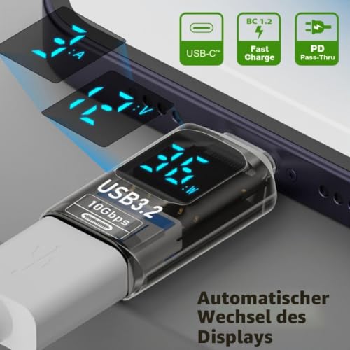 chenyang 3 Pack USB Digital Display Adapter, USB 3.2 10Gbps PD 36W/60W Data Transfer Quick Charge Power Meter Tester Converter Adapter Combination 1