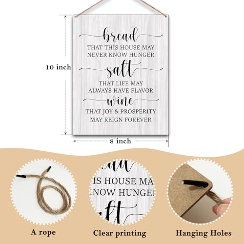 Kitchen Wooden Sign - Housewarming Gift for Women, Men, Coworker, Friend - Bread Salt Wine Wall Decor Hanging Sign for Home Decorations - 12 Kitchen