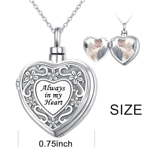 Flyow Cremation Jewelry for Ashes 925 Sterling Silver Urn Necklaces for Ashes Keepsake Memorial Jewelry Gifts for Women Men Pet Heart Urn Necklace That Holds Pictures