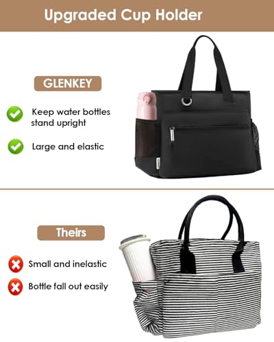 GLENKEY Insulated Lunch Bag Women Leakproof Cooler Tote for Work Outdoor Medium C_Black