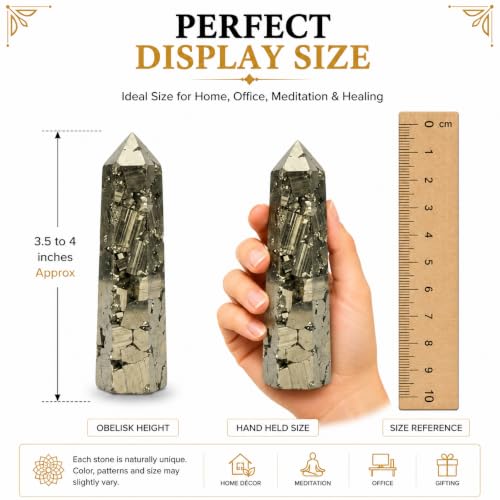 Jet Pyrite Obelisk Tower (Approx. 3 to 3.5 Inch) – Natural Golden Pyrite Crystal Polished Gemstone Decorative Piece for Home & Office Decor