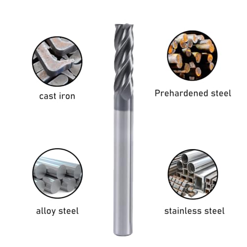 XYunEnZ 3/16-inch 4-flute square end mill, AlTiN-coated carbide, 5-piece set