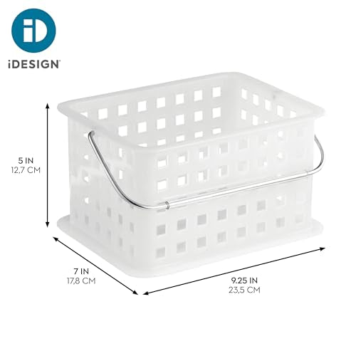 Clear frost small iDesign shower caddy with multiple compartments for organizing bath essentials