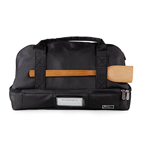 PICNIC TIME Potluck Insulated Casserole Carrier, Thermal Food Carrier, Portable Food Warmer, Insulated Container for up to 300 Degrees with Framed Window and Comfort handles (Black) Black