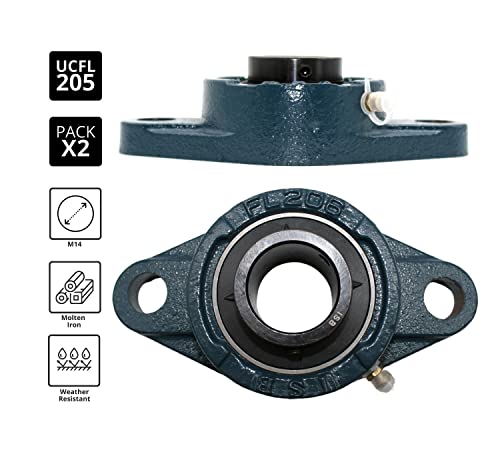 DOJA Barcelona Flange Bearing UCFL 205 – 2 Pillow Block UCFL Ball Bearings for 25mm Shaft – Steel Pillow Block Bearing Units for Industrial and General Applications – Flange Mounted UCFL Block PACK 2