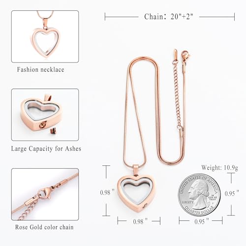 Glass Cremation Jewelry Necklace with Heart for Ashes Stainless Steel Keepsake Urn Ash Pendant Urn Necklace Keepsake for Urn for Memorial Jewelry D