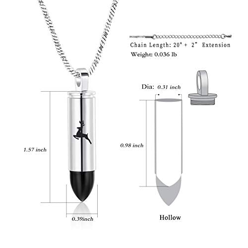Yinplsmemory Cremation Jewelry for Ashes Locket Deer Bullet Pendant Urn Necklace for Ashes Keepsake Memorial Jewelry for Ashes for Dad Papa