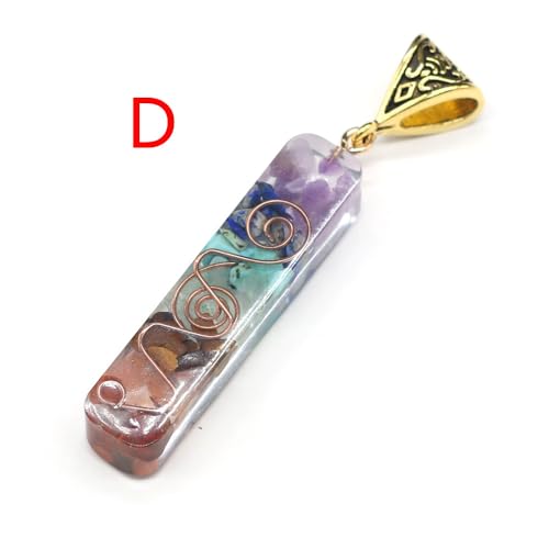 LE SKY 6 Pcs Natural Orgone Stone Pendants Rectangle Shape Various Seven Chakra Tumbled Chip Stone Reiki Symbol Resin Pendant for Meditation Yoga Balance Energy