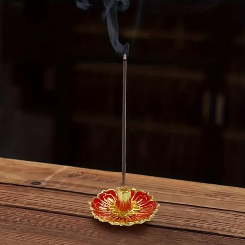 Mini Zinc Alloy Incense Holder – Elegant Red Lotus Design Incense Burner for Home & Meditation