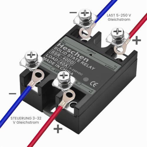 Heschen Single Phase DC/DC Solid State Relay, SSR-40DD, Input 4-32VDC, Output 24-220VDC, 40A 50-60Hz
