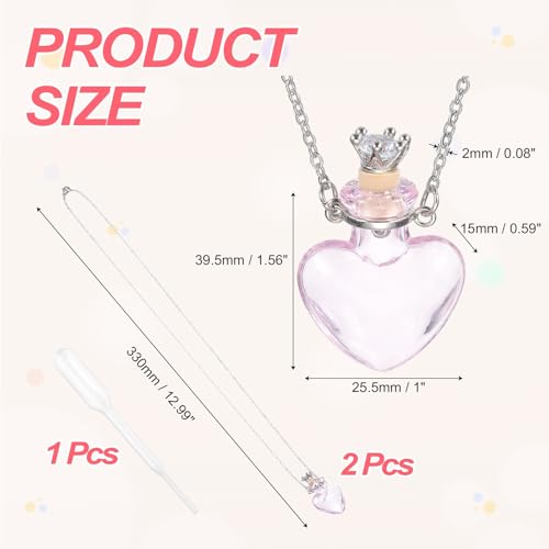 sourcing map Vial Necklace, Stainless Steel Glass Heart Perfume Bottle Pendant Necklace Ashes Urn Vial Pendant Openable Pink 2