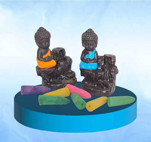 All the Best - Handcrafted Incense Cone Burner – Portable Smoke Fountain Holder for Relaxation, Stress Relief & Spiritual Rituals – Bohemian Home Accent & Gift (Orange) (Black & Orange) Black & Orange
