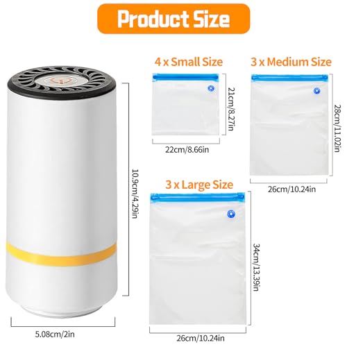 Mini Portable Food Vacuum Sealer Machine USB Rechargeable with 10 Reusable Bags, Handheld Vacuum Sealer Set for Dry or Moist Food, Compact Handy Pump for Food Storage, Sous Vide Preservation Cooking