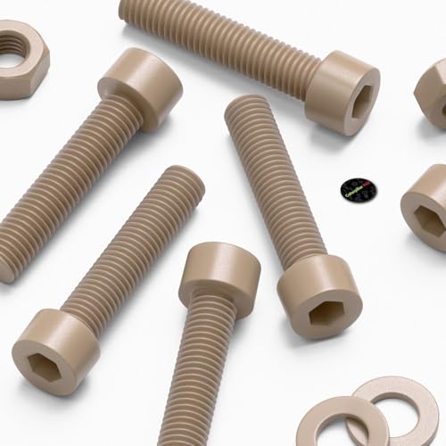 Caterpillar Red natural PEEK M8 x 40mm socket head screws, bolts, nuts and washers set
