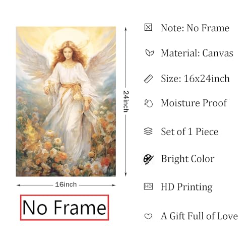 Angel Wings Canvas Wall Art - Flower Angel Biblical Wall Art Abstract Wildflower Aesthetic Posters for Room 16x24in No Frame B 24"L x 16"W