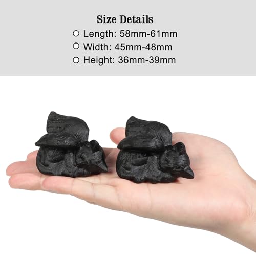 KYEYGWO Black Obsidian Cat Angel Memorial StatueOrnament for Home Office Cat with Angel Wings