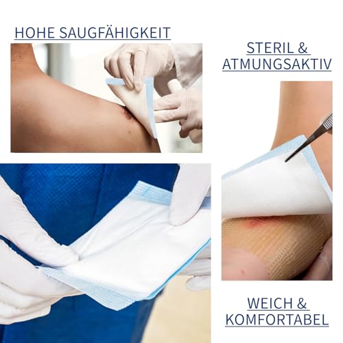 ABENA Absorbent Dressings 10 x 10 cm, Pack of 50, White, Sterile, Highly Absorbent Dressings, Absorbent Pad, Absorbent Pad, Latex Free, with Water-Repellent Backing | Highly absorbent bandages, absorbent pads, absorbent pads, latex-free, with water-rep...