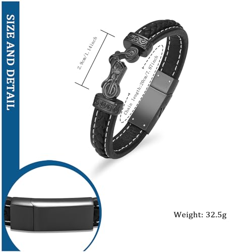 constantlife Motorcycle Cremation Bracelet for Ashes for Men Braided Leather Wristband Cuff Bangle Memorial Urn Jewelry Motorbike Racer Funeral Keepsake Gift Black 18cm