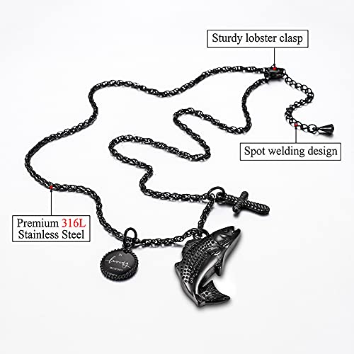XIUDA Fish Urn Cremation Necklace for Ashes Urn Necklaces for Human Ashes In Loving Memory of Dad Fishing Locket Ashes Holder Keepsake Cremation Memorial Pendant Jewelry t-black