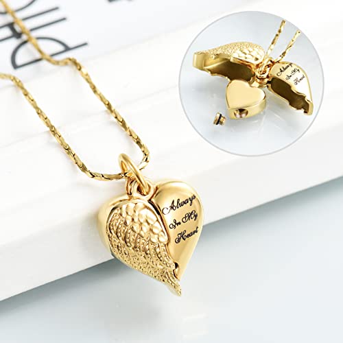 Imrsanl 2 pcs Cremation Jewelry for Ashes Heart Urn Necklace Pendants Ashes for Women Men Family Keepsake Memorial Angel Wing Pendant for Loved Ones