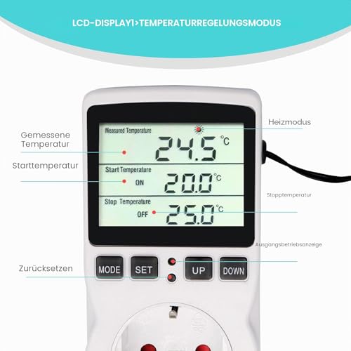 Digital Thermostat with LCD Temperature Control, Multifunction with Timer and Probe for Greenhouse, Aquarium, Terrarium, Reptile, Incubator