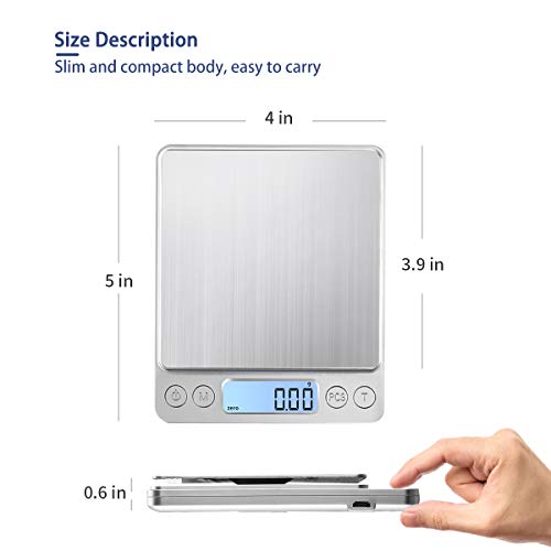 Upgraded Large Range Small Kitchen Scale 1kg/0.01g, USB Charging Mini Food Electronic Scale, High Accuracy Cooking Scale, for Jewellery Gold Coffee Herb Coin Pocket Scale with LCD Display