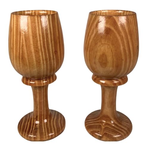 collectiblesBuy Antique Wooden Wine Goblets Set of 2 Natural Vibe Rustic Elegance Eco Friendly Heritage Harvest Cups Handcrafted Drinkware for Wine and Beverages