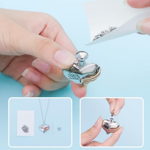 Heart Cremation Urn Necklace Pendant for Human Ashes Memorial Keepsakes Cremation Jewelry Loved One Memorial Jewelry - A piece of my heart Lives in heaven Silver-Rose Gold