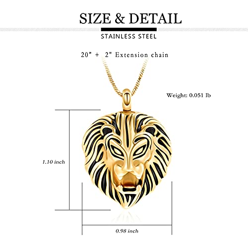 Yinplsmemory Lion Cremation Jewelry Urn Necklace for Ashes for Men Gold