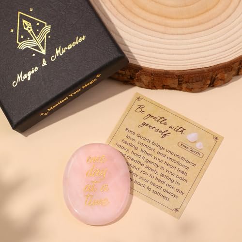 Rose Quartz Thumb Worry Stone Anxiety Stress Relief Reiki Gemstone Healing Crystals Energy Balancing Spiritual Therapy Meditation Gifts for Women Men Rose Quartz