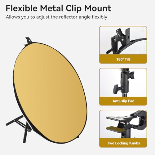 UTEBIT 24"/60cm Reflector Photography with Stand, Include Light Clamp & Bag 24 inch