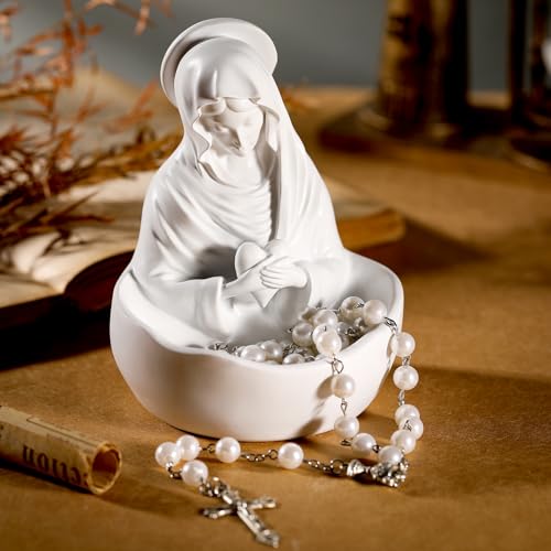 Lineshading Mary Rosary Holder Statue, Classical, White Classic