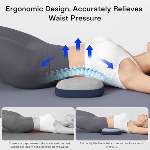 Lumbar Support Pillow for Bed, Memory Foam Pillows for Back Pain Relief, Lower Back Pain Relief Pillow for Sleeping, Adjustable Lumbar Pillow for Sleeping, Bed, Car, Couch (Grey - Navy Blue) Grey - Navy Blue