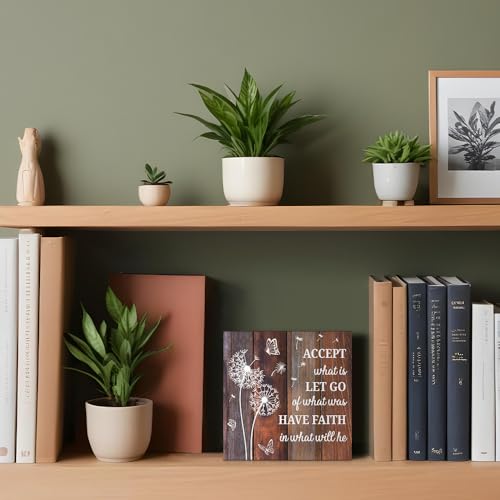 Dandelion Wooden Box Sign, Inspirational Wooden Desk Décor for Home Brown2