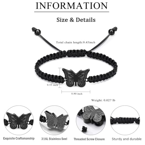 zeqingjw Butterfly Urn Bracelet for Ashes for Women Men Black