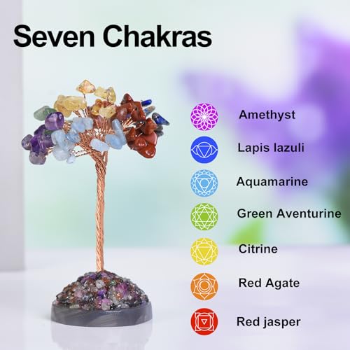 Chakra Crystal Tree for Energy Alignment and Balance, Handmade Gemstone Bonsai Tree with 7 Healing Crystals, Meditation, and Home Decor, for Wellness Enthusiasts and Yoga Practitioner Seven Chakras