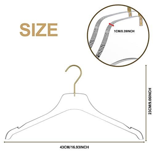 Quality Acrylic Clear Hangers, 5 Pack Clear Lucite Acrylic for a Luxurious Look and Feel with Swivel Hook, Suit Coat Shirt Dress Hangers (Clear - Matte Gold Hook, 5) Clear - Matte Gold Hook 1