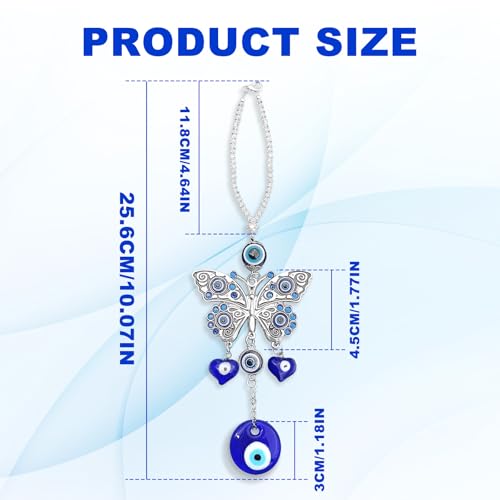 Evil Eye Car Hanging Ornament, Beaded Decor for Auto Rearview Mirror Decoration, Car Evil Blue Eye Charms, Amulet for Protection & Blessing (Butterfly) Butterfly