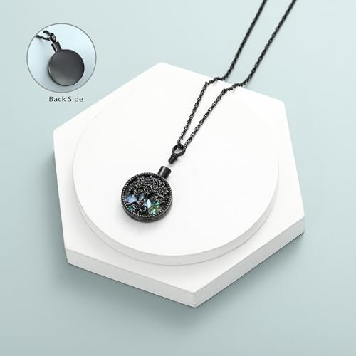 shajwo Cremation Jewelry Tree of Life Urn Ashes Necklace for Women Men Abalone shell Ash Pendant Keepsake Memorial Jewelry of Loved One Black
