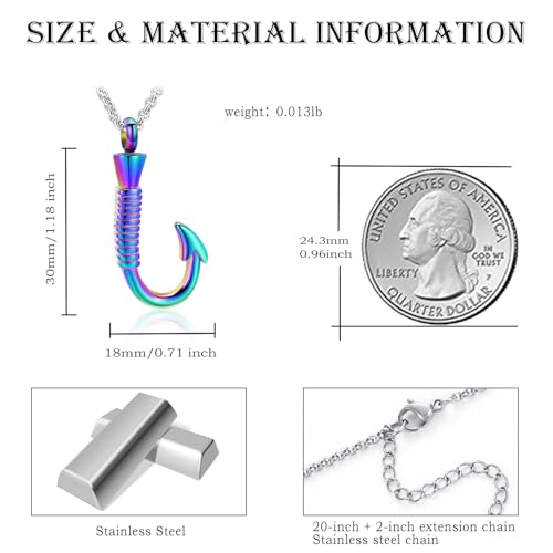 Hearbeingt Fishing Cremation Jewelry Fish Hook Urn Necklaces for Ashes A-Colorful