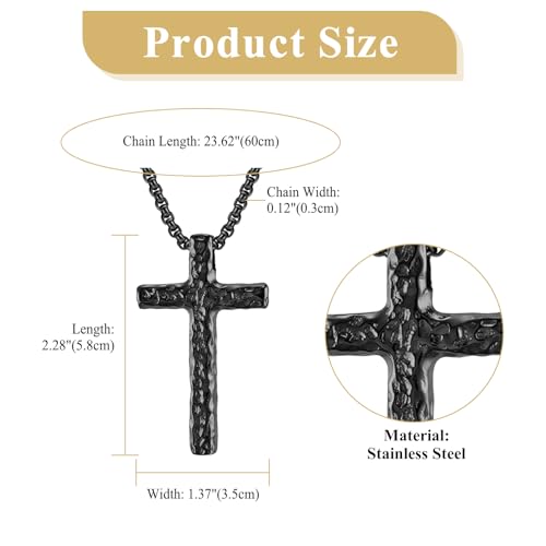 Cupimatch Men's Chunky Cross Necklace: Religious Stainless Steel Pendant, Retro Punk Christian Faith Jewelry Gift for Father's Day black