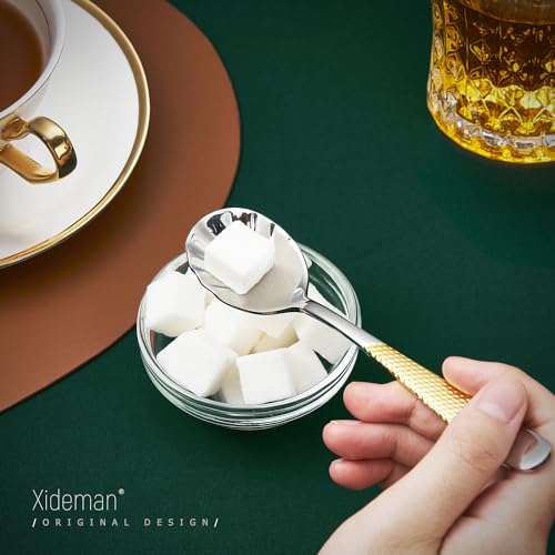 Xideman 7-piece stainless steel serving utensil set with hammered gold and silver finish, including spoons and tongs for elegant serving