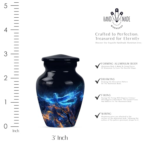 Phoenix Bird Urns, Keepsake Mini Cremation Urns for Adults, Memorial for Human Remains, Funeral Decorative Urns, Small Urn for Human Ashes for Adult Male & Female, Pack of 2, Black, Blue 3 inch Keepsake Set 2 Phoenix Bird Urns - 6