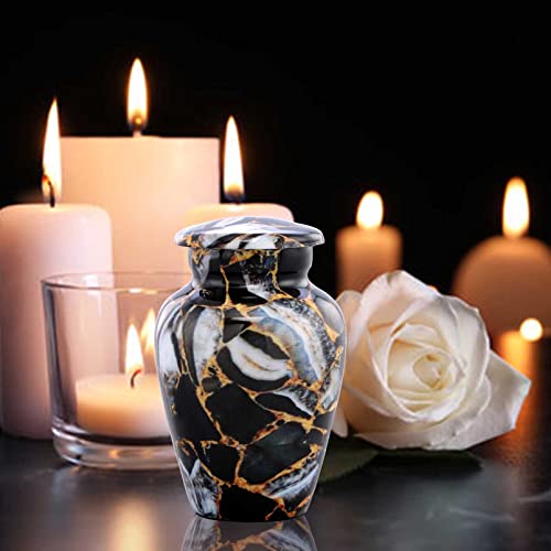 Small Keepsake Cremation Urns for Human Ashes - Marble Finish Metal Keepsake Urn - Mini Cremation Urn for Pet Ashes - Handcrafted Memorial Urn - Funeral Urns with Velvet Bag (Luxury Black) Luxury Black