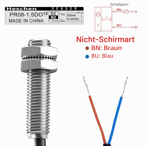 Heschen PR08-1.5DO Inductive Proximity Sensor Cylindrical Type DC 12-24V 2-Wire NO (Normal Open) CE