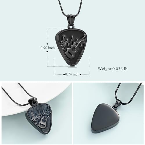 Imrsanl Guitar Pick Cremation Urn Necklace for Ashes Black-Guitar Pick