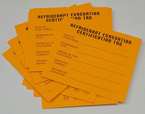 Refrigeration Evacuation Recover Cerification Tag Stickers 30 Pack