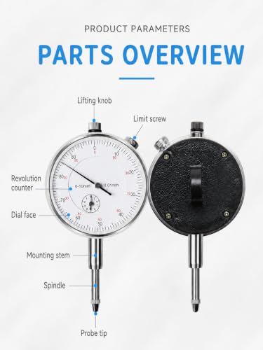 Dial Gauge 0-10 mm, 0.01 mm Accuracy Metric Dial Indicators, Analogue Dial Gauge for Machinists, High Precision Instrument Tool