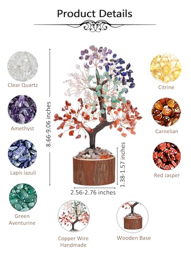Top Plaza 7 Chakra Stone Tree Healing Crystals Spiritual Energy Gifts for Women Mom Handmade Natural Gemstone Meditation Life Tree Good Luck Home Office Decor