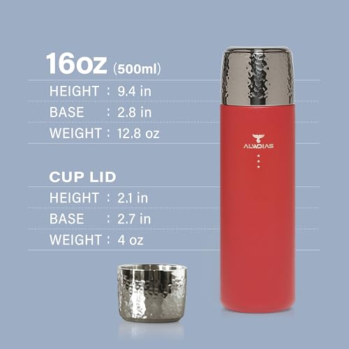 Thrista Vacuum Insulated Stainless Steel Flask, 16.9oz, Red